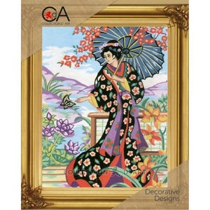 Japanese Lady Oriental Tapestry Printed Kit Needlepoint