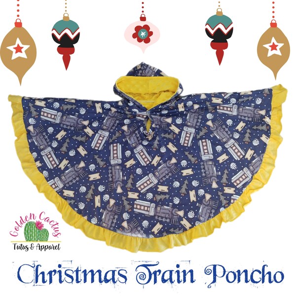 Christmas Train Minky Ponchos, carseat, soft and warm