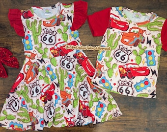 Route 66 Sibling matching outfits tee and twirl dress