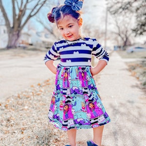 Gabby Cat Stripes Bow back High Low Dress