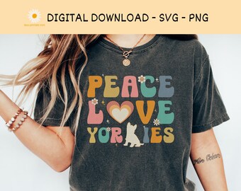 Peace Love Yorkies Svg, Yorkie Svg, Retro Peace Love Svg, Peace Love Yorkie Png, Yorkie Sublimatie Design Digitale Download
