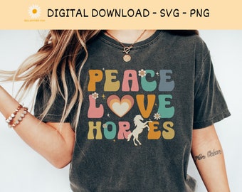 Vrede liefde paarden Svg, paard Svg, Retro vrede liefde Svg, vrede liefde Png, liefde paard Png, paardrijden Svg, paard sublimatie digitale download
