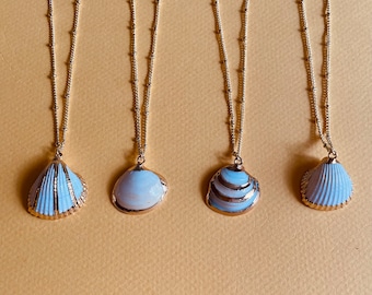 Gold Seashell Pendant Necklace 14k Gold Plated Chain Beach Jewelry Pick Your Shell