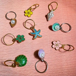 Tropical Hair Charms: Flower, Seashell, Pearl Hair Rings Set