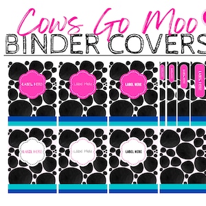 Binder Covers for Three Ring Binders, Binder Inserts, Canva, Cow Print, School Binder, Editable Designs