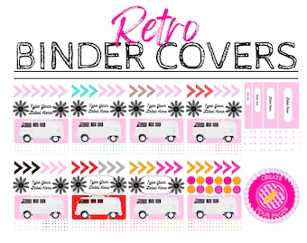 Binder Covers for Three Ring Binders, Binder Inserts, Canva, Retro Print, School Binder, Editable Designs