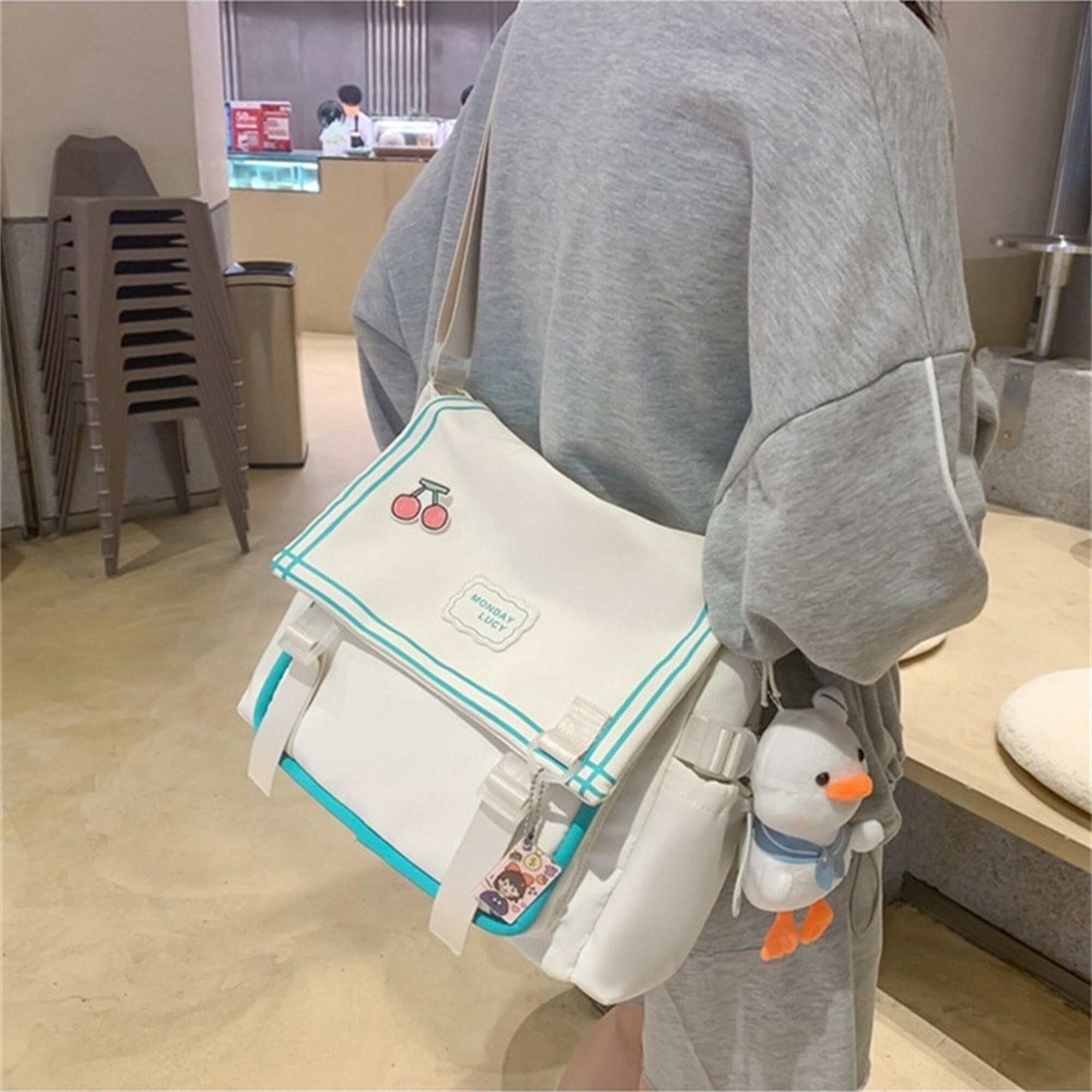 Kawaii Crossbody Purse Messenger Bags for Women Nylon Shoulder Bag with  Kawaii Pendent Aesthetic Backpack Casual Tote Bag