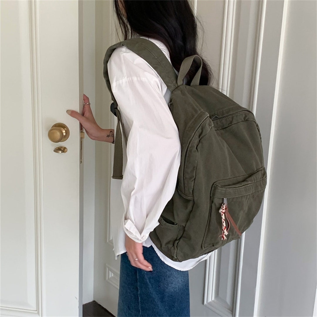 Japanese Vintage Simple Solid Color Canvas Backpack, Travel Canvas