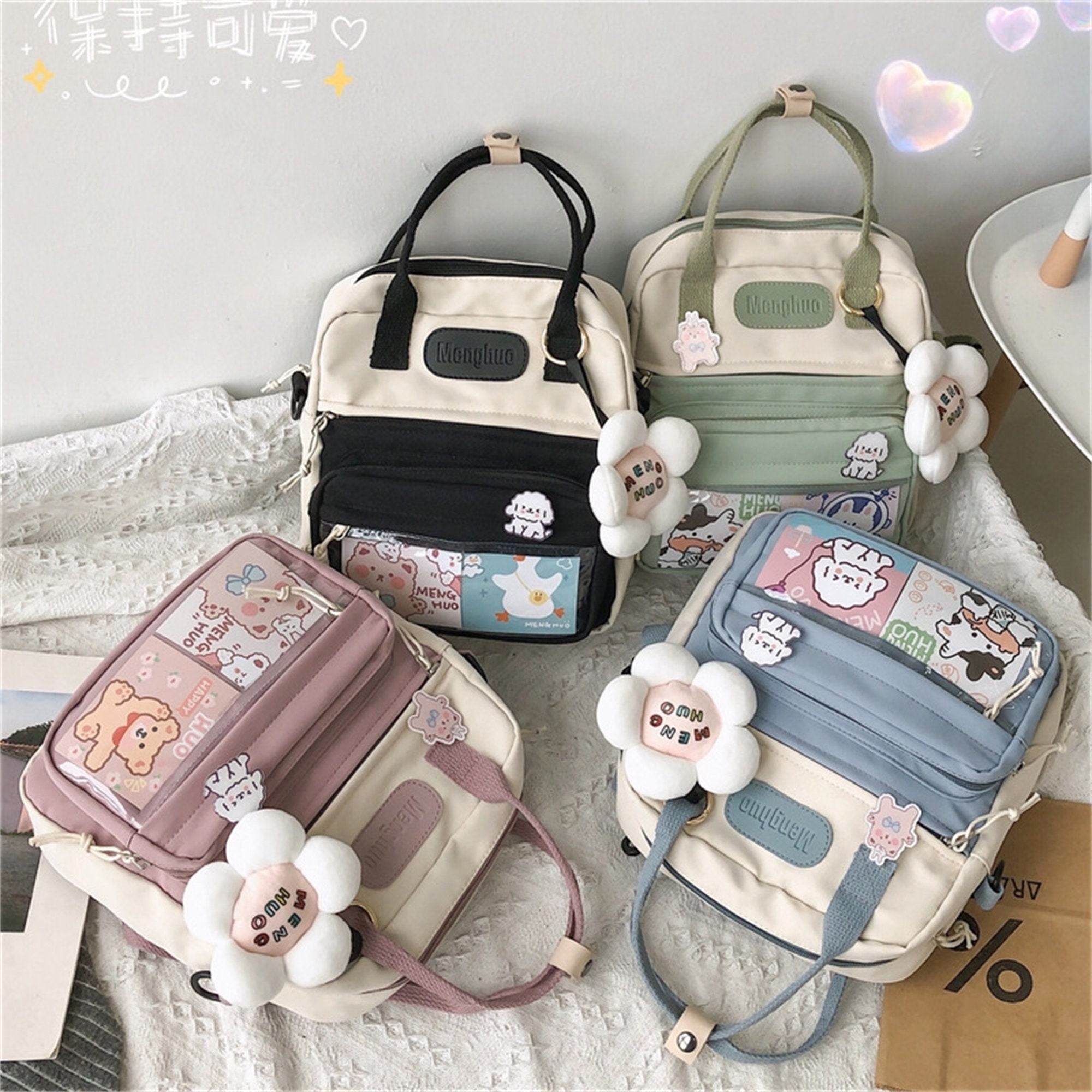 Kawaii Mini Purse Cute Small Wallets Aesthetic Bear Embroidery Crossbody  Bag Ita Messenger Bag Accessories Preppy Stuff (White,Small)