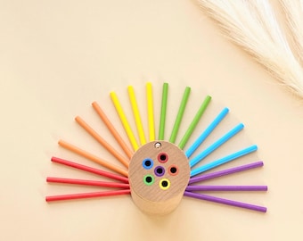 Sticks for Kids Wooden Montessori Toy for Toddlers, Color Sorting Fine Motor Skill Toy,