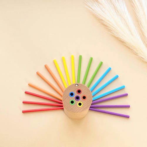 Palitos para niños, juguete Montessori de madera para niños pequeños, juguete de motricidad fina con clasificación de colores.
