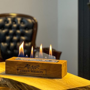 Brasero de madera rectangular personalizado, chimenea de mesa de estilo moderno de madera hecha a mano, elemento decorativo de fuego personalizado, exhibición de fuego portátil