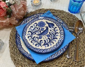 Ceramic plate 21cm handmade and hand painted with traditional Spanish design in blue