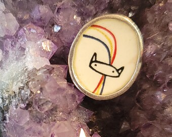 Rainbow Cat Enameled & Silver Pendent - 925 Poulin