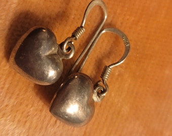 Puffy Heart Shaped Dangled Vintage Earrings - Sterling 925