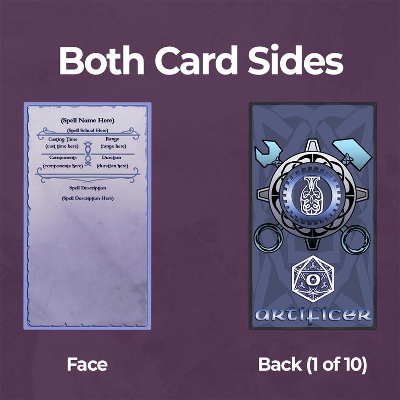 Artificer Spell Cards Blank, Form Fillable PDF, Printable Accessory