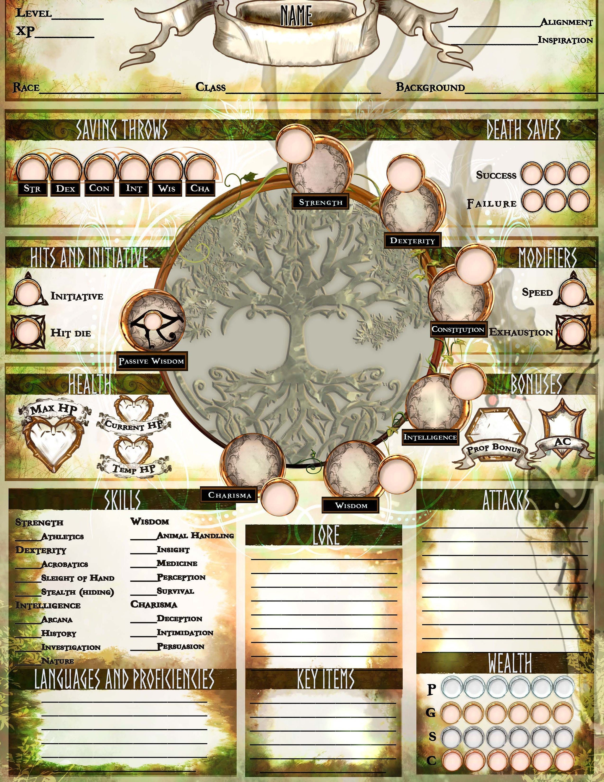 Power of Nature Druid Dnd 5e Character Sheet Form Fillable Etsy UK