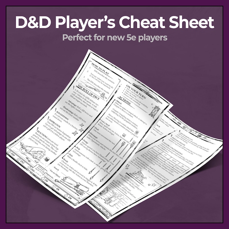 Dnd 5e New Players Cheat Sheet Printable Player Guide RPG Etsy