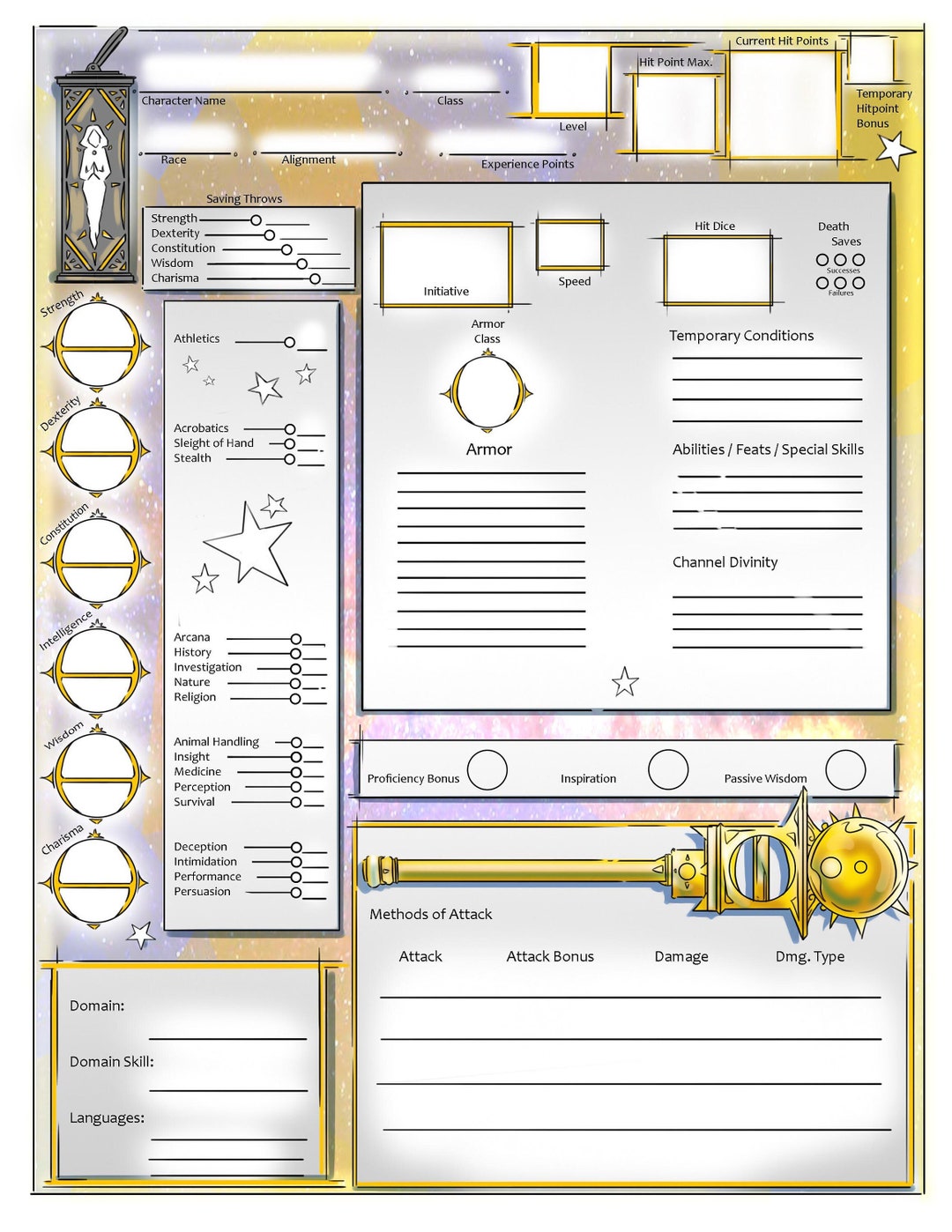 Divine Cleric Dnd 5e Character Sheet Form Fillable PDF - Etsy Singapore