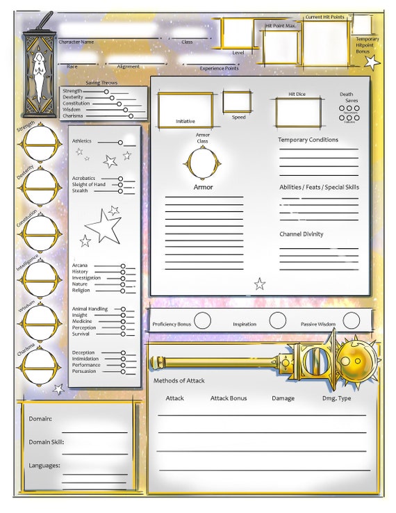 Divine Cleric Dnd 5e Character Sheet Form Fillable PDF - Etsy India