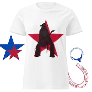 カウボーイ・カーターのビヨンセ風Tシャツ - レッドスター・ウエスタンシャツ、イェーホー・スタイル、ビヨンセ・シャドウ・グラフィック、ロデオ・カントリー・コンサート衣装