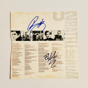 Bono & The Edge U2 Rattle And Hum Vinyl Record Inner Sleeve Autographed With Certification