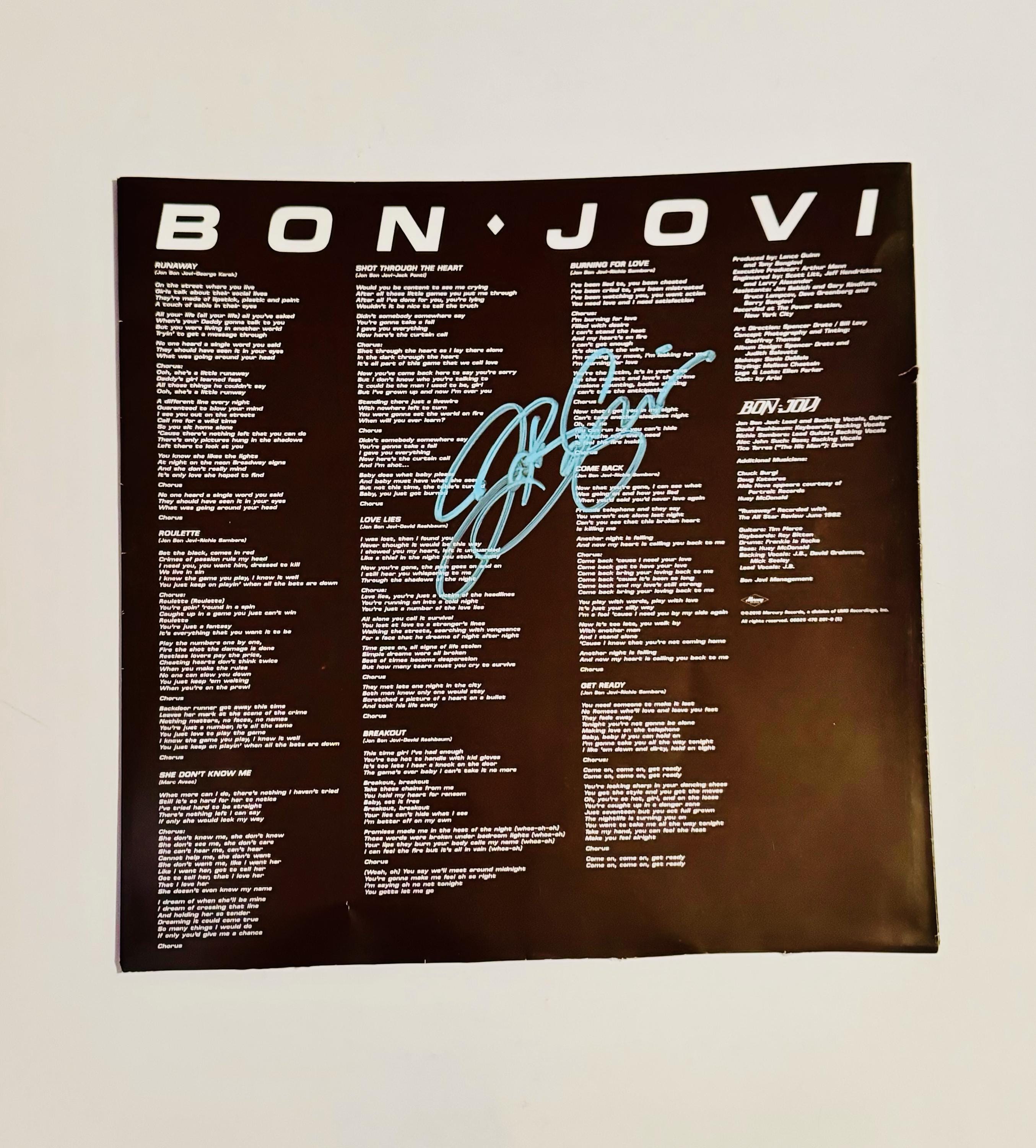 Bon Jovi Vinyl Record Inner Sleeve Autographed With Certification