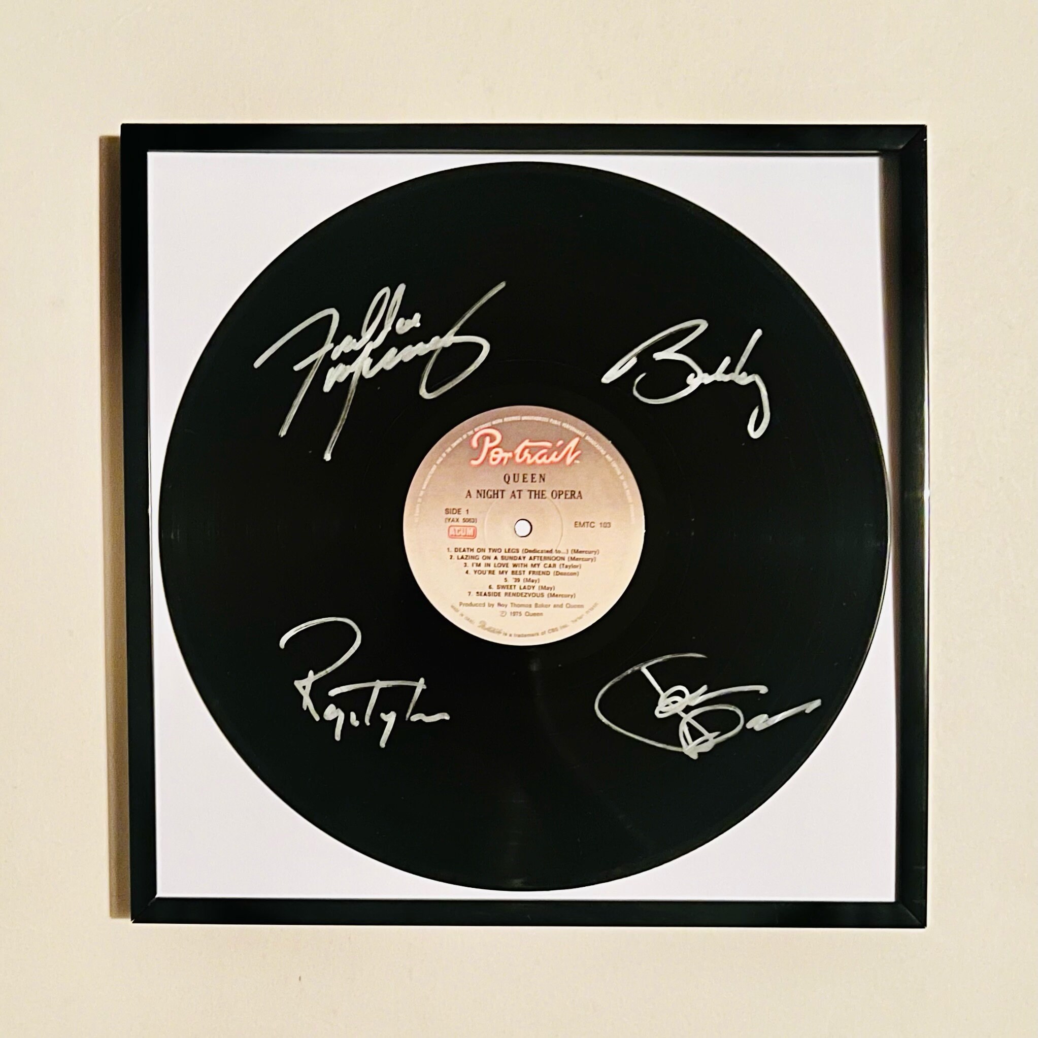 Queen A Night at the Opera Signed Vinyl Record With Black