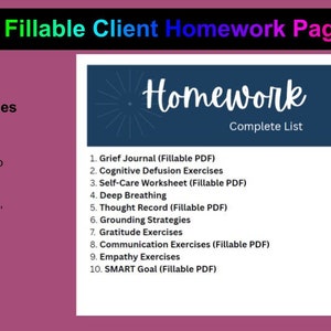 10 Counseling Homework Pages, Email or Print