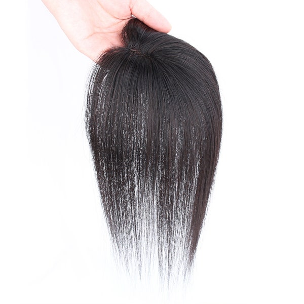 Women's wigs on the top of the head, wigs made of real hair, handmade fluffy and natural wigs, gray hair replacements, breathable black wigs