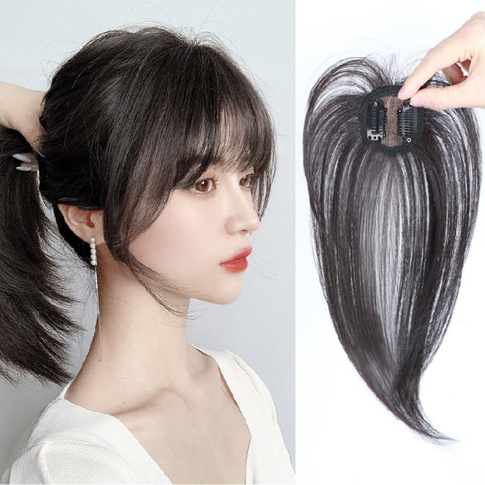 Clip in Bangs Human Hair Extensions, Natural Air Bangs, Hair Piece