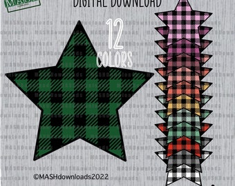 Buffalo Check Stars Png, Star Bundle, SVG, sublimación navideña, png para sublimación o impresión, DTG, descarga digital