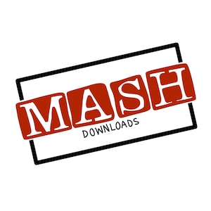 Peut inclure: Un tampon en caoutchouc rouge avec le mot "MASH" en lettres blanches &agrave; l'int&eacute;rieur d'un rectangle noir. Le texte "DOWNLOADS" est sous le tampon.