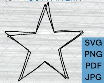 Gribouillis d'étoiles SVG, étoile dessinée à la main, fichiers de coupe Cricut, plusieurs contours, Silhouette, png jpeg pdf dxf, téléchargement numérique instantané