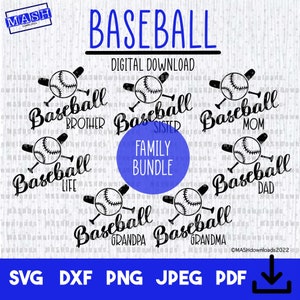 Baseball Mom SVG, Baseball Familie Bundle, Cricut Cut Datei, Bruder, Schwester, Papa, Opa, Oma, Baseball Leben, Silhouette, dxf png jpeg