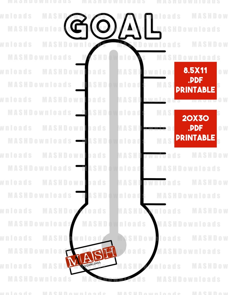 Goal Thermometer Download, Blank Tracker Printout, PDF, Fundraising ...
