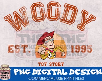 Woody Shirt PNG | Toy Story Cowboy Sublimation Design | 90s Retro College Style | Digital Download for DIY Tees