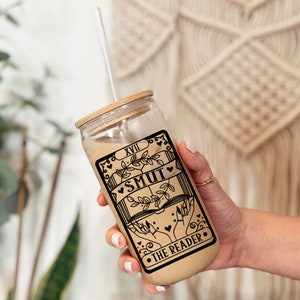 Vaso de cristal con tapa y pajita para cartas de Tarot SMUT Reader