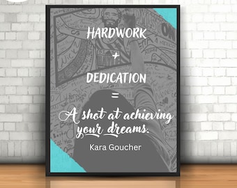 Hardwork + Dedication = A shot at achieving your dreams/Kara Goucher Quote/Digital Print/Wall Decor