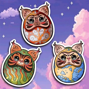 Autocollants Chat Daruma Japonais Matte | mignon | Japon | Kawaii