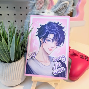 Impression taille Carte Postal Fan Art de Sung Jin Woo | personnage de l'anime et manga Solo Leveling | Carte mignonne Otaku