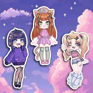 Lindos adesivos foscos para bonecas fofas | Bonita | Menina | Kawaii | Rosa com Malva e Amarelo