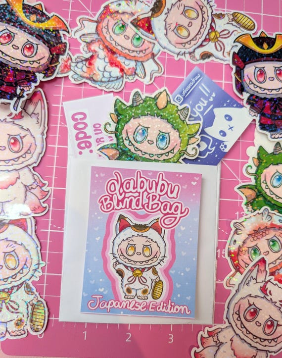 Labubu Autocollant Boîte aveugle Edition Japonaise | Cute | Article de bureau | Collant | Surprise fait à la main | Coupe | Vinyle