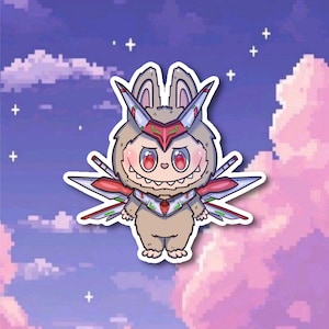 Pegatina de Gundam Labubu | Pegatina de robot japonés | Labubu robótico kawaii | Ala de Gundam