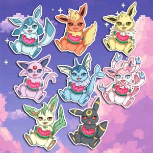 Autocollant Pokemo eevee | Sylveon | Umbreon | scrapbooking | Pikachu | eeveelution | évoli | Noctali | Nymphali | Kawaii | Mignon