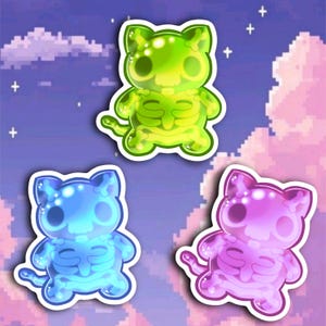 Autocollants Chat Squelette Slime Brillant | mignon | horreur | Kawaii