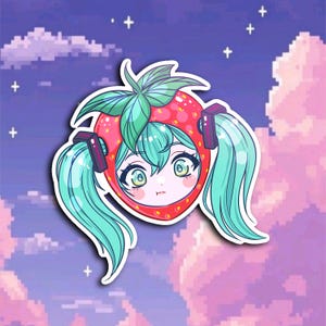 Autocollant Miku fraise mignonne | Fruit Kawaii | Manga Anime jolie | Art poupée
