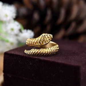 Spiral Snake Ring: Gold or Silver Plated Brass, Vintage Style