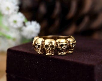 Anillo de calavera dorada con múltiples diseños, anillo de mandala gótico de latón