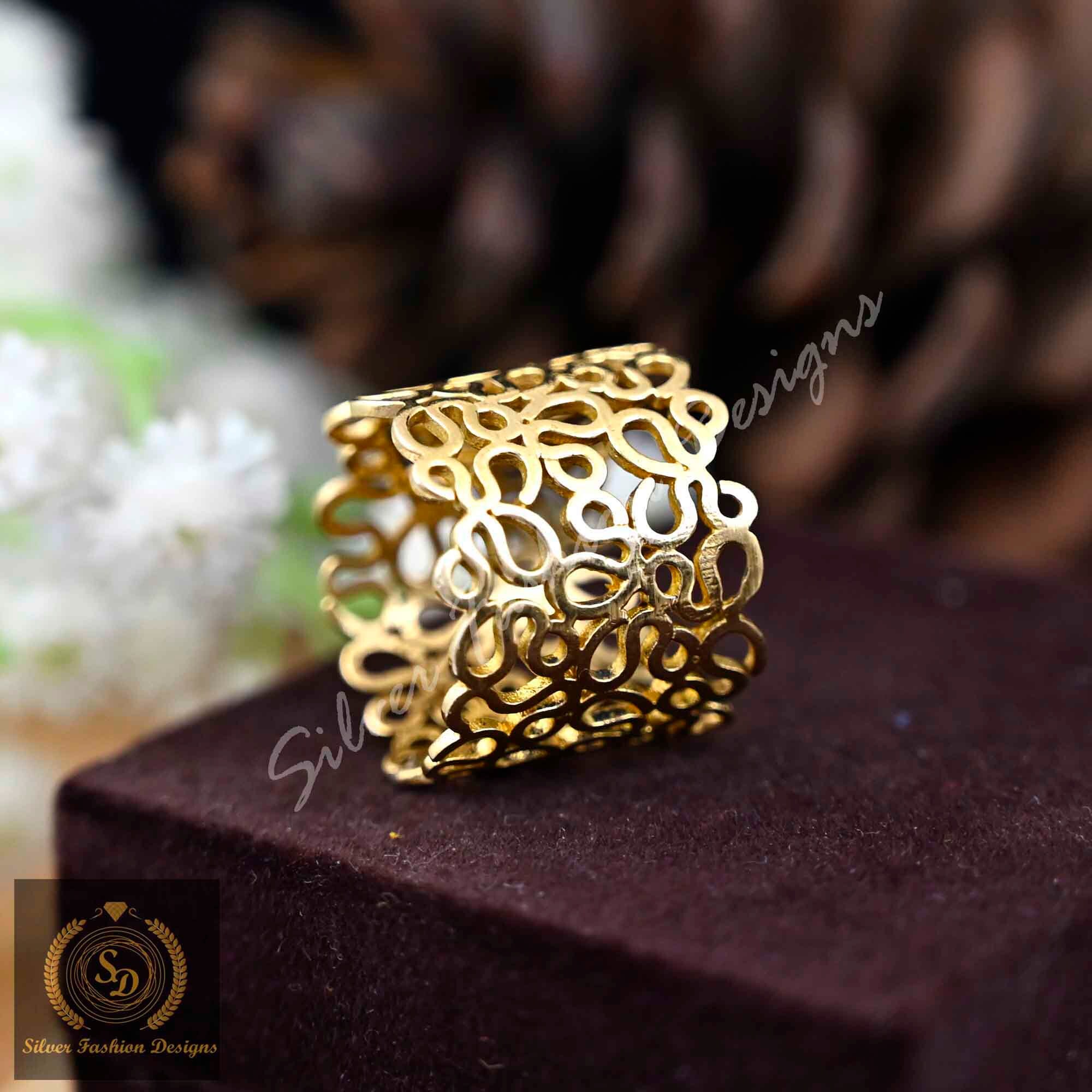 18MM Brass Band Ring,  Wedding Jewelry, Filigree Art Nouveau Design Solid Gold, Unique Bridal Jewelry, Women Engagement Band,